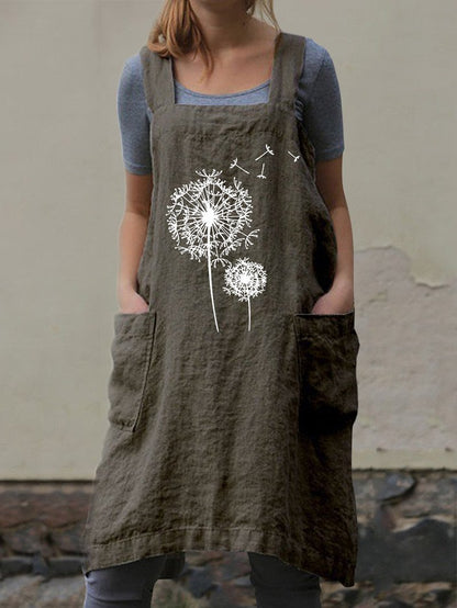 Dandelion Printed Cotton Linen Vest Dress