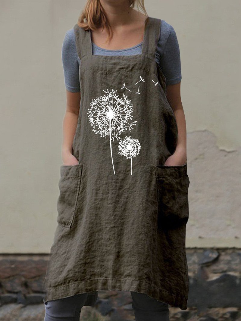 Dandelion Printed Cotton Linen Vest Dress