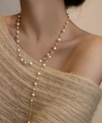 Fashio White Pearl Tassel Pendant Necklace