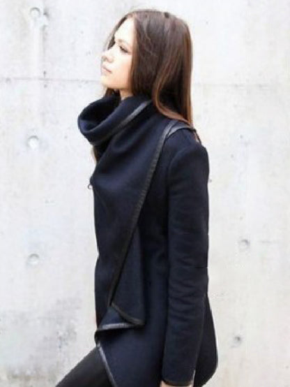 Original Asymmetric Split-Joint High-Neck Woolen Coat