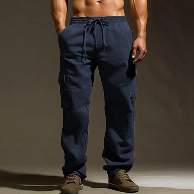 Men's Cargo Pants Linen Pants Trousers Summer Pants Plain Drawstring Multi Pocket Straight Leg
