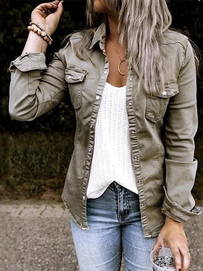 Trendy Lapel Neck Pleated Denim Jacket