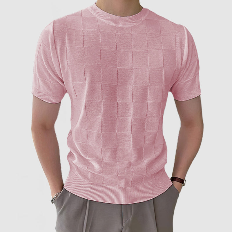 Men's Casual Knit Check Textured T-Shirt