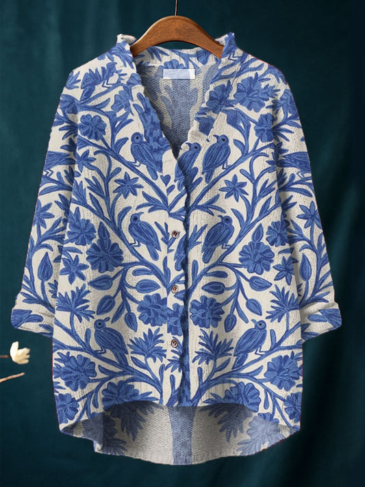Women's Vintage Flower Art Print Casual Pullover Sweater