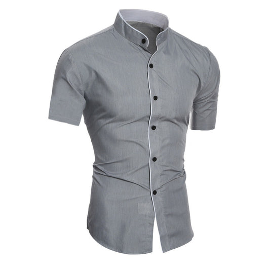 Men's stand collar short sleeve shirt