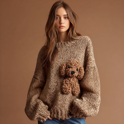 Vintage Fuzzy Dog Crochet Cozy Knit Sweater