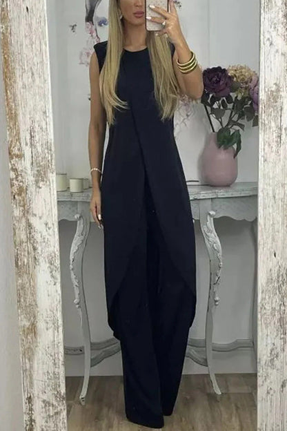 Casual Sleeveless Slit Top Loose Two-piece Set