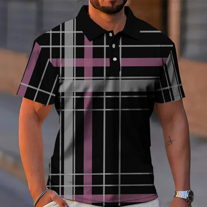 Fashion Men'S Polo Shirt 3D Stripe Printed T-Shirt