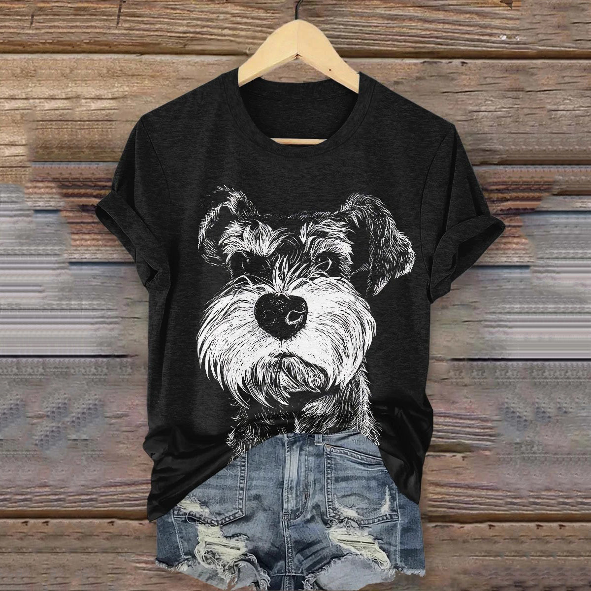 Women's Cute Dog Art Print Casual T-shirt