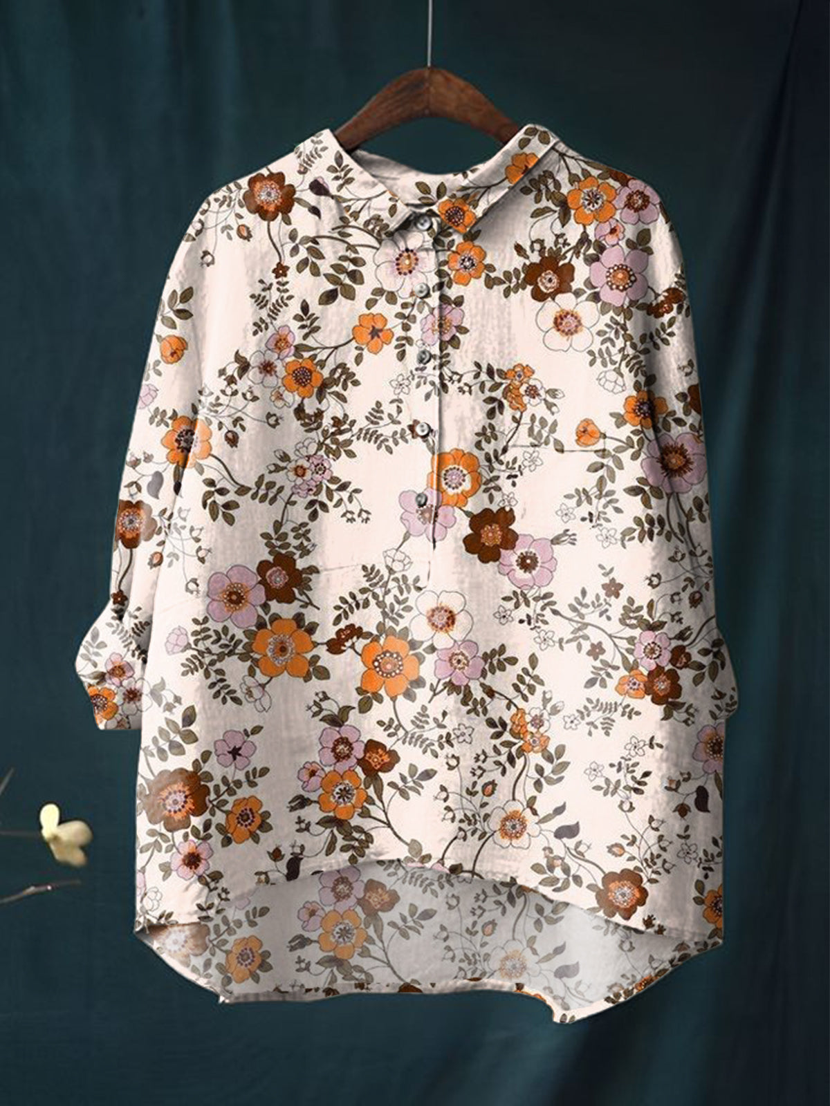 Women's Vintage Floral Art Print Casual Cotton And Linen Shirt