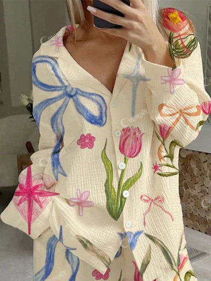 Women's Bow Tulip Flowers Art Pajama Set