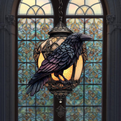 🐦‍⬛Dark Elegance: Hand-Painted Gothic Crow Lamp Ornament