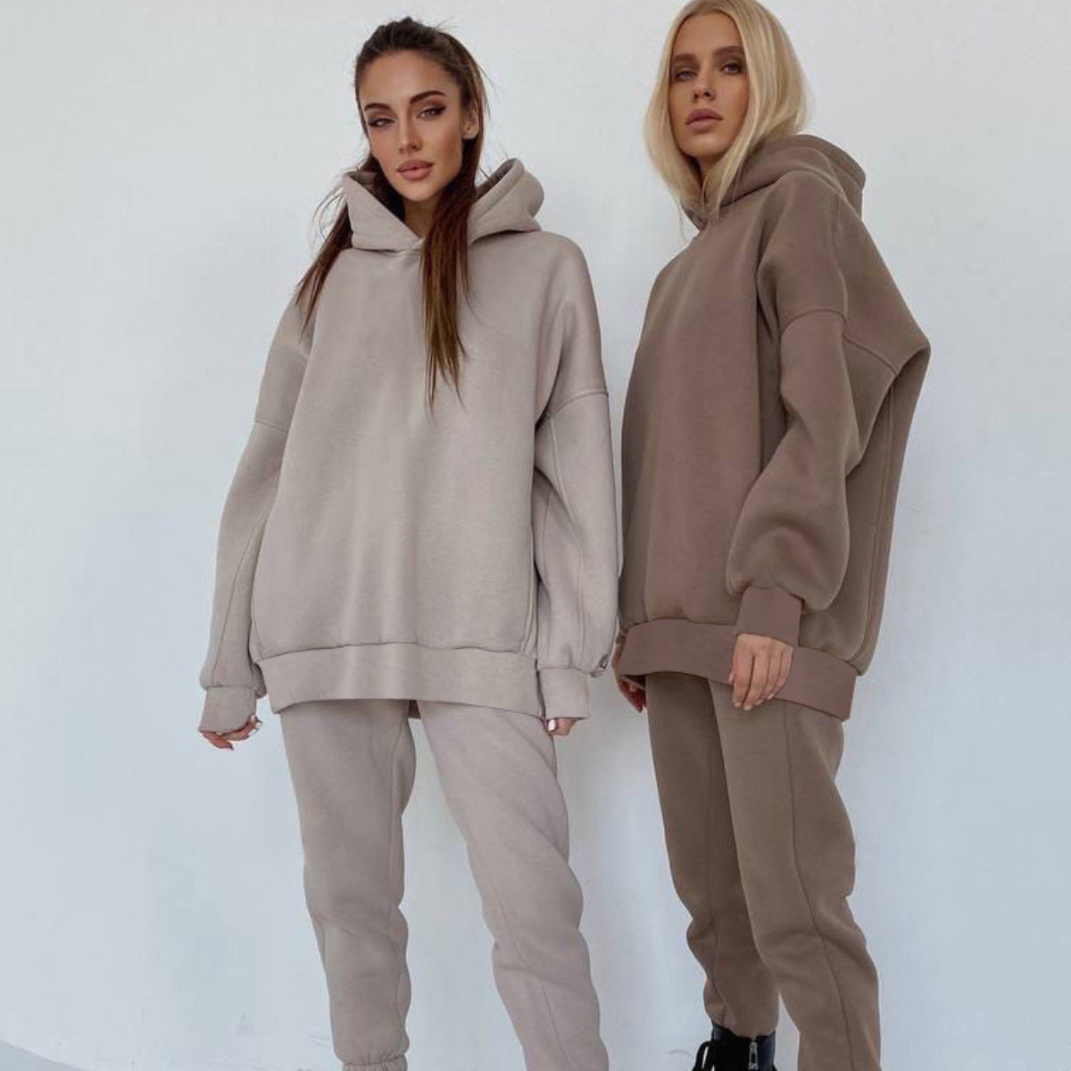 Casual Solid Color Long Sleeves Hooded Set