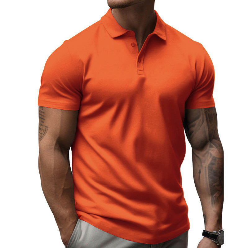 Men's Solid Slim Lapel Short Sleeve Casual Polo Shirt