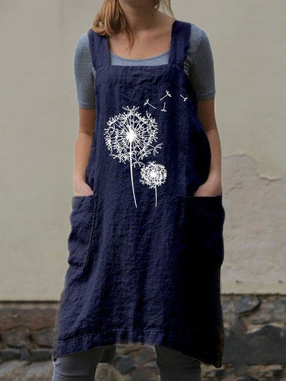 Dandelion Printed Cotton Linen Vest Dress