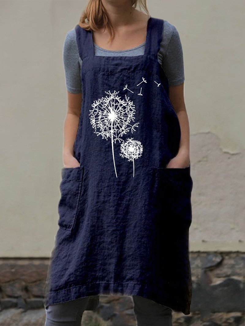 Dandelion Printed Cotton Linen Vest Dress