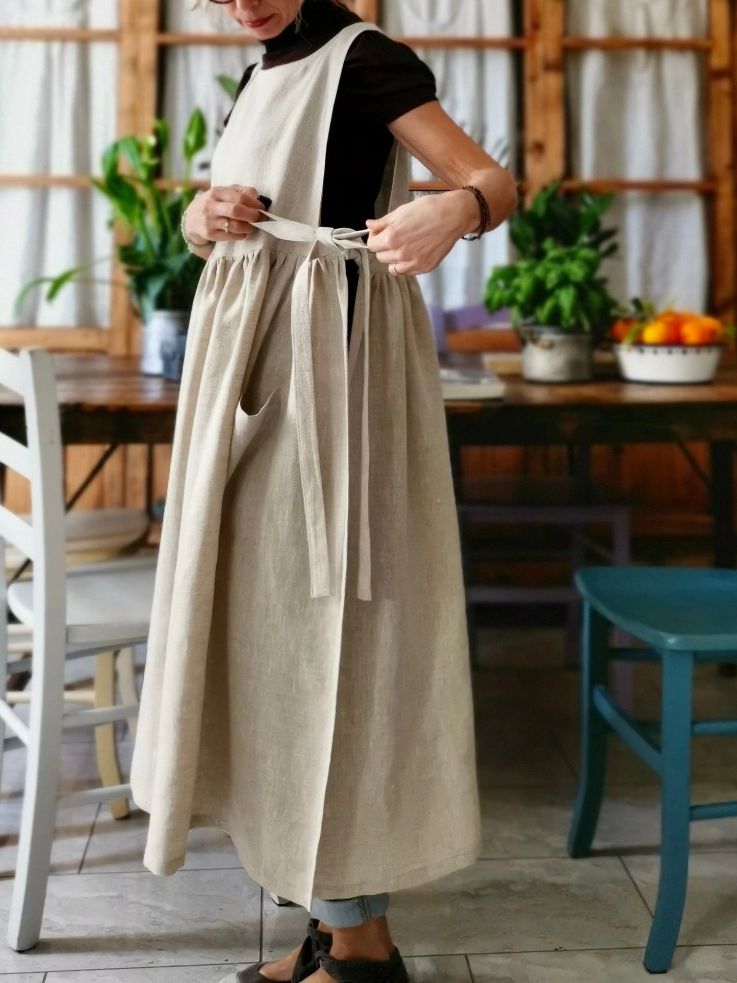 Beige Cotton Dress Apron