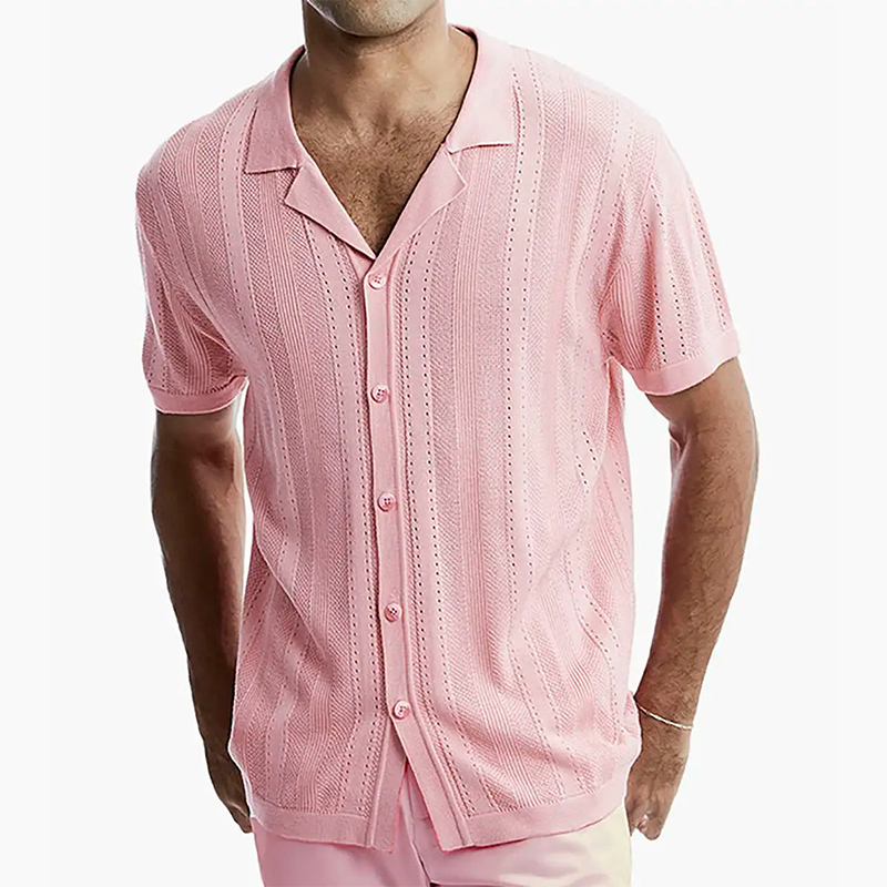 Men's Knitted Design Polo Short Sleeve Shirt