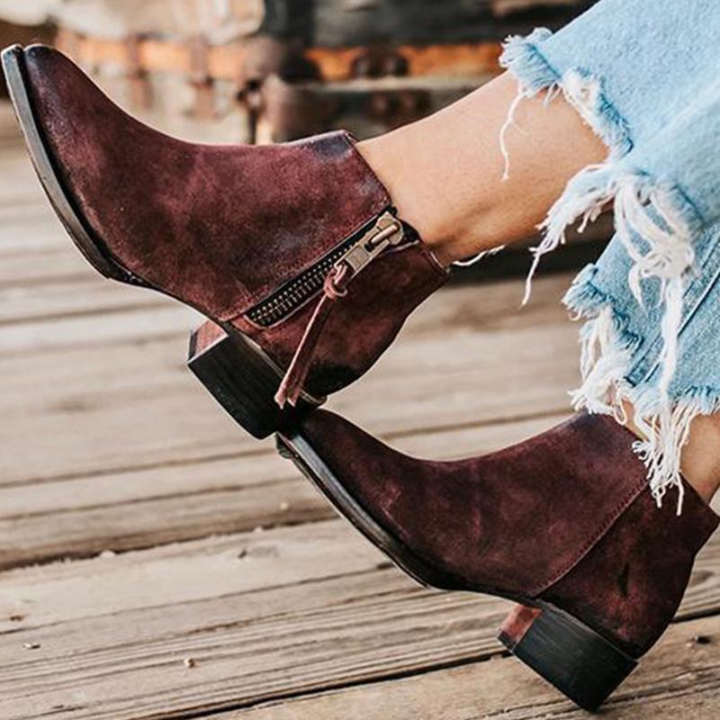 Zipper Low Heel All Season Booties