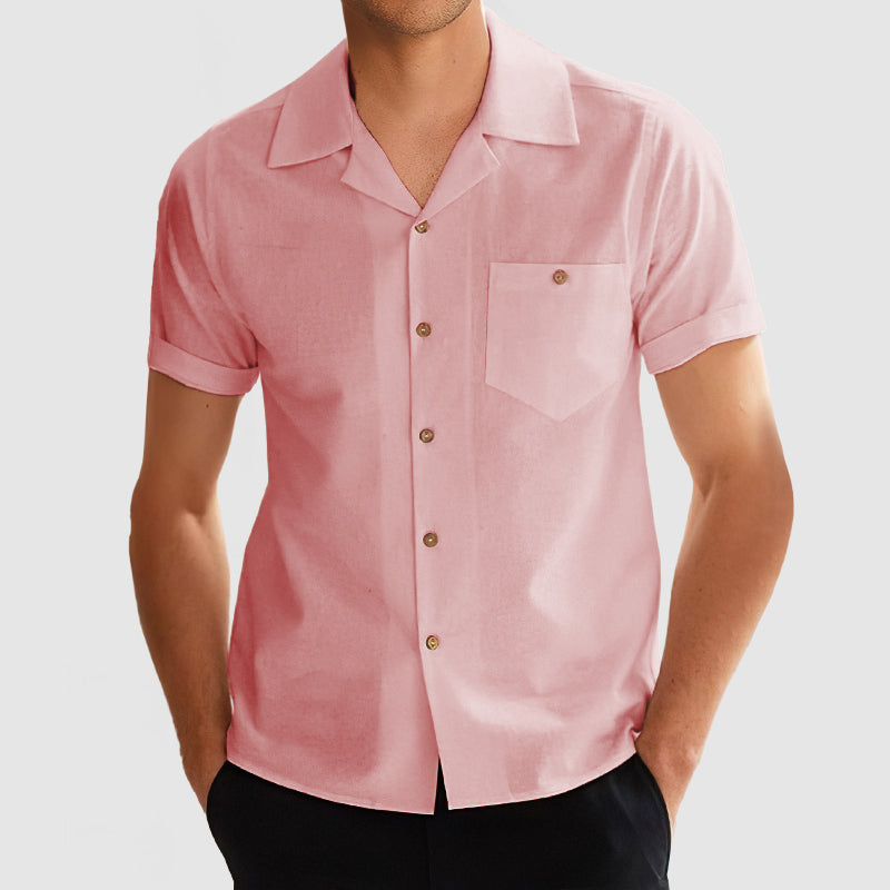 Gentleman's Cotton Linen Pocket Short Sleeve Shirt