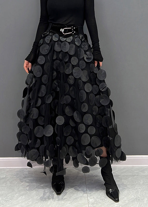 Elegant Black Dot Patchwork Tulle Skirt