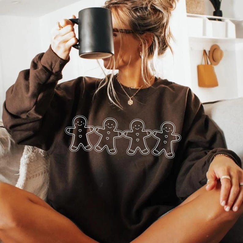 Gingerbread Man Printed Long Sleeve Casual Top