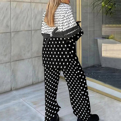 Valentine's Day Bow Pearl Love Letter Polka Dot Color Block Loungewear Set For Women