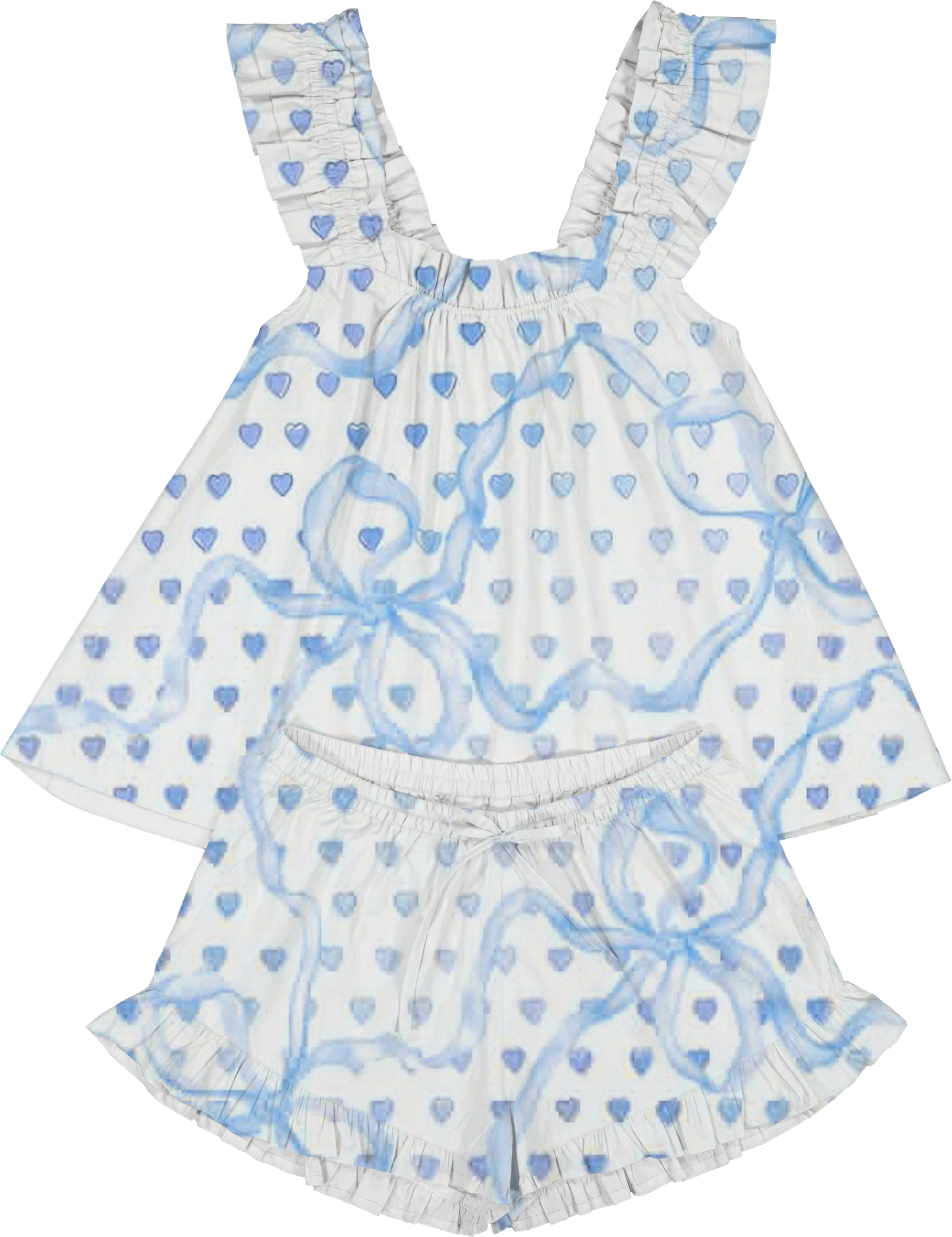 Heart Bow Print Ruffled Trim Short Tank Top Shorts Pajama Set