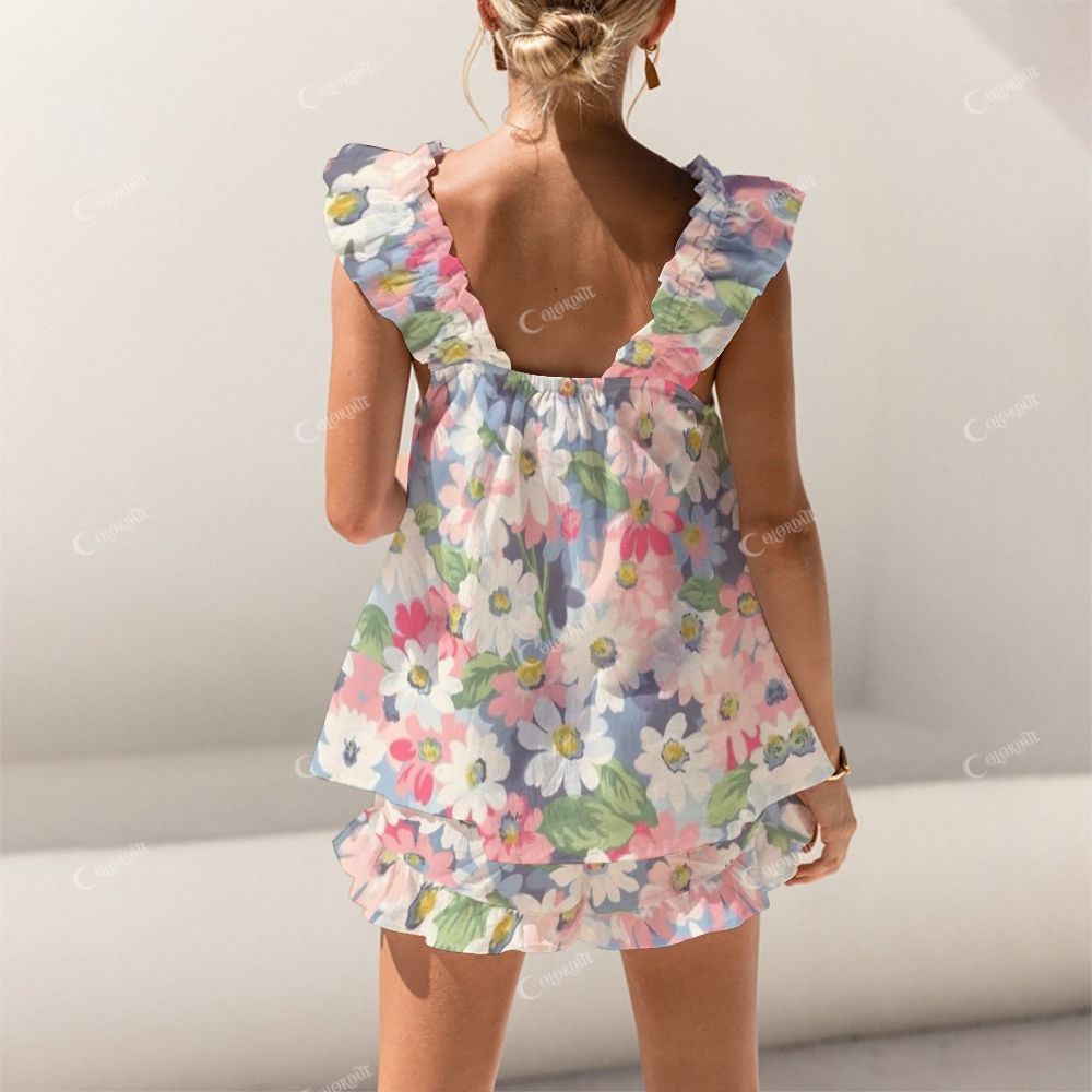 Short Tank Top Shorts Colorful FLower Art Pajama Set