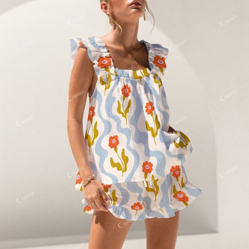 Short Tank Top Shorts Colorblock Flower Pajama Set