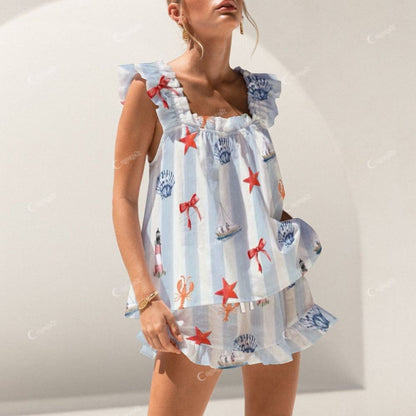 Short Tank Top Shorts Blue Stripe Bow Five-Pointed Star Crayfish Pajama Set