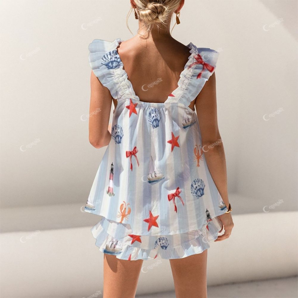 Short Tank Top Shorts Blue Stripe Bow Five-Pointed Star Crayfish Pajama Set