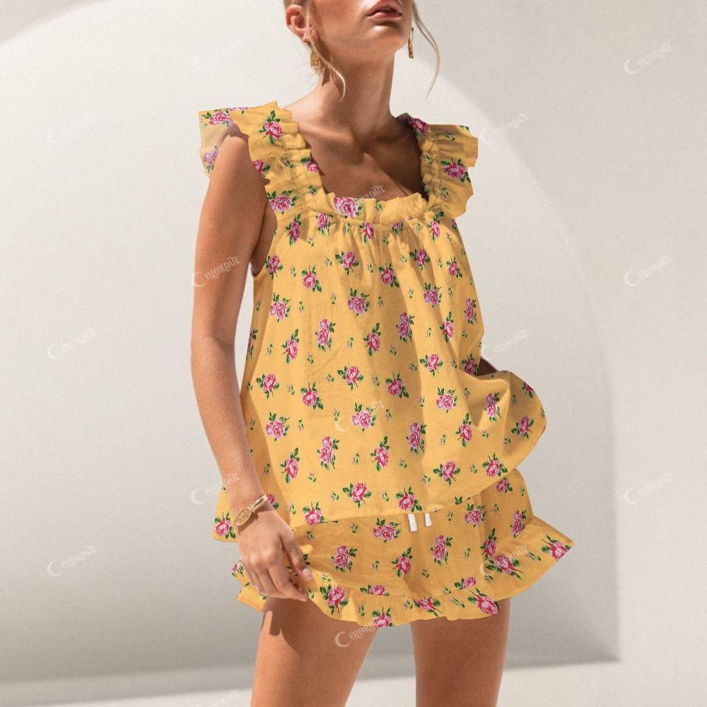 Short Tank Top Shorts Yellow Flower Pajama Set