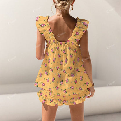 Short Tank Top Shorts Yellow Flower Pajama Set