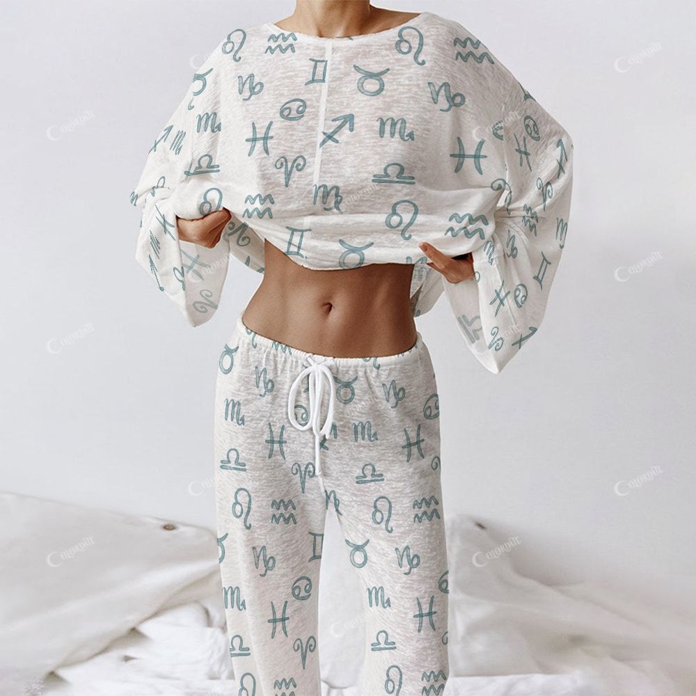 Colordate Women's Constellation Print Long Sleeve Cotton Homewear Set