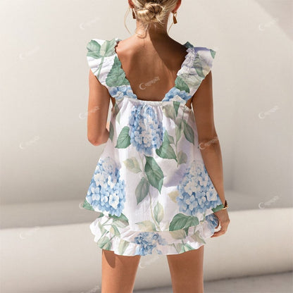 Short Tank Blue Hydrangeas Top Shorts Pajama Set