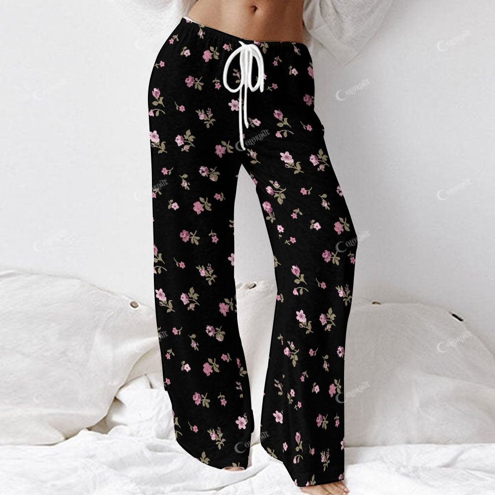 Women's Long French Elegant Floral Black Sleeve Cotton Homewear Set