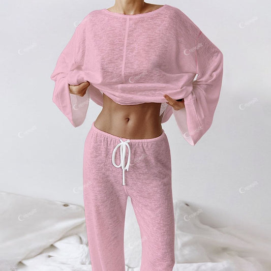 Women's Pure Pink Long Sleeve Cotton Homewear Set