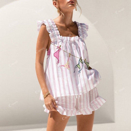 Sexy Swimsuit Print Short Tank Top Shorts Pajama Set