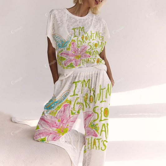 Colordate Floral And Letter Prints Ladies  Lounge Suit