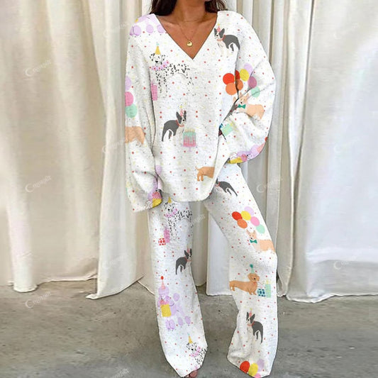 Colordate Gift Puppy Print Loungewear Set For Women