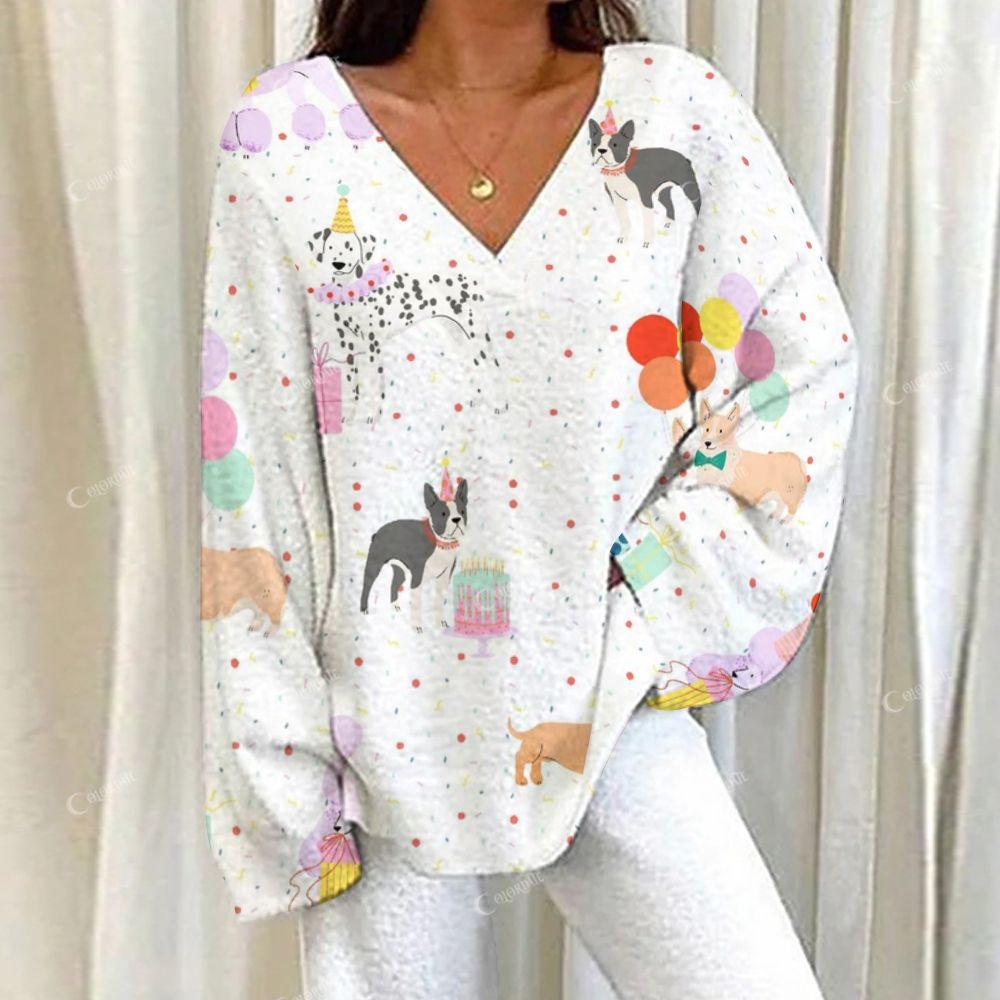 Colordate Gift Puppy Print Loungewear Set For Women