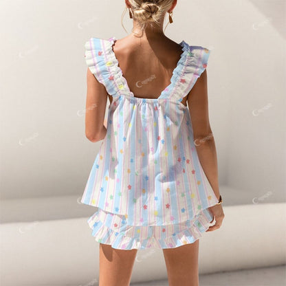 Colordate Colorful Stars And Striped Prints Short Tank Top Shorts Pajama Set