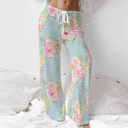 Colordate Women's Flower Print Long Sleeve Cotton Homewear Set