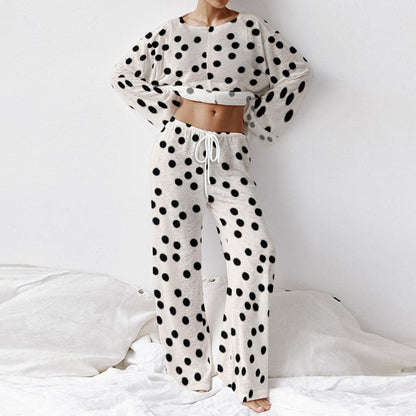 Women's Black Polka Dot Printed Loose Wide Loungewear Set