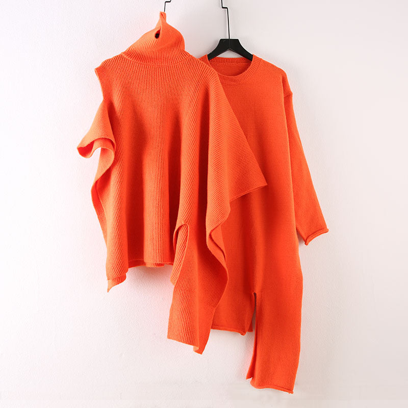 Irregular Special Design Turtleneck Cloak Two Pieces Dress