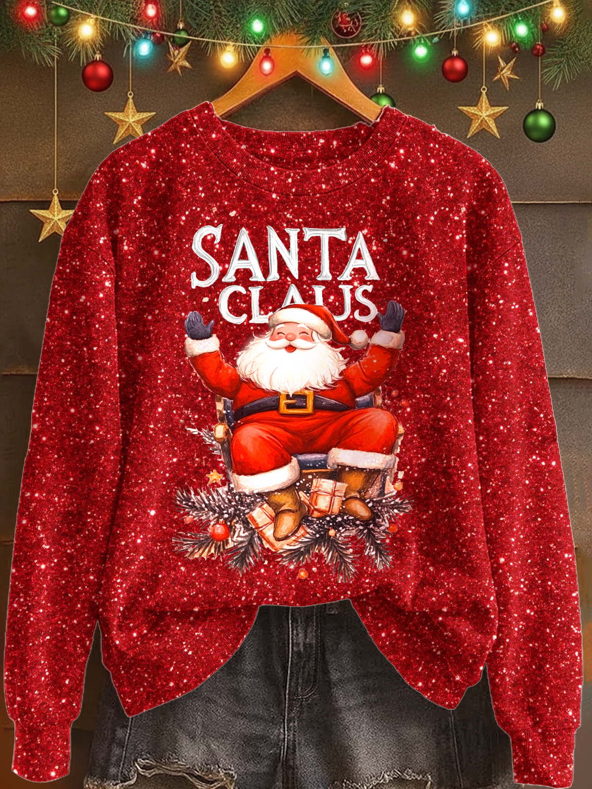 Fun Santa Claus Printed Long Sleeve Casual Top