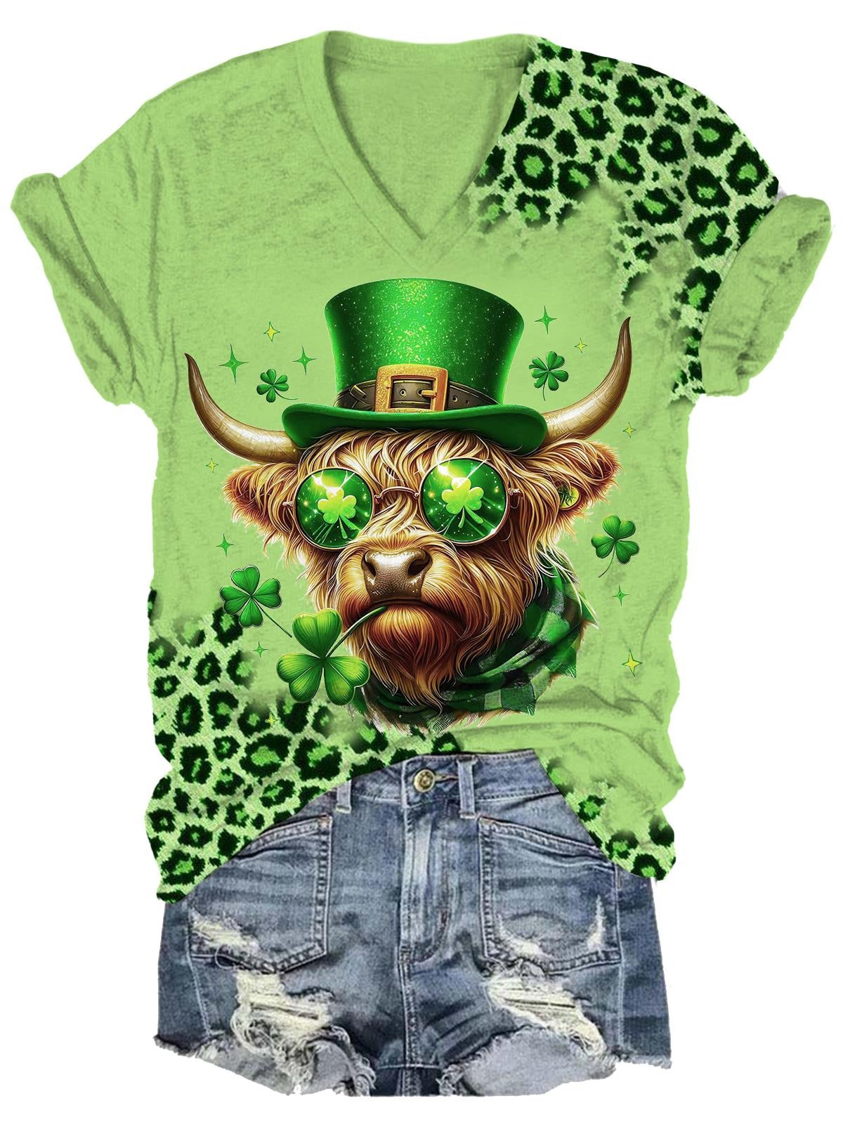 Happy St. Patrick Day Cute Cow Sexy Print T-shirt