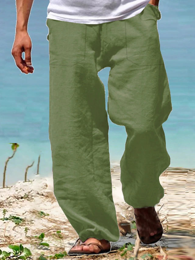 Men's Linen Pants Elastic drawstring design Casual Everyday Breathable Soft Outdoor Solid Color