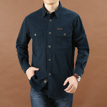 Men's Casual Loose Long Sleeve Solid Color Shirt